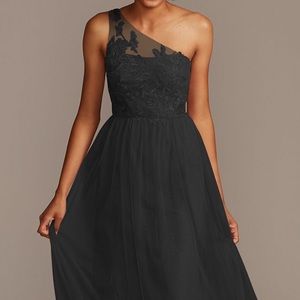 Black one shoulder strap bridesmaid formal dress